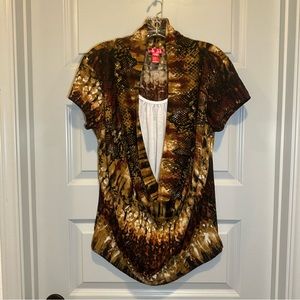 Mix & Co Brown Knit Layered Look Short Sleeve Blouse 1X